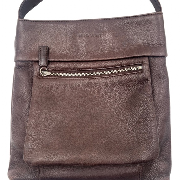 90s Nine West Brown Vintage Pebble Grain Leather Swing Pack Crossbody Retro Bag - Picture 5 of 10